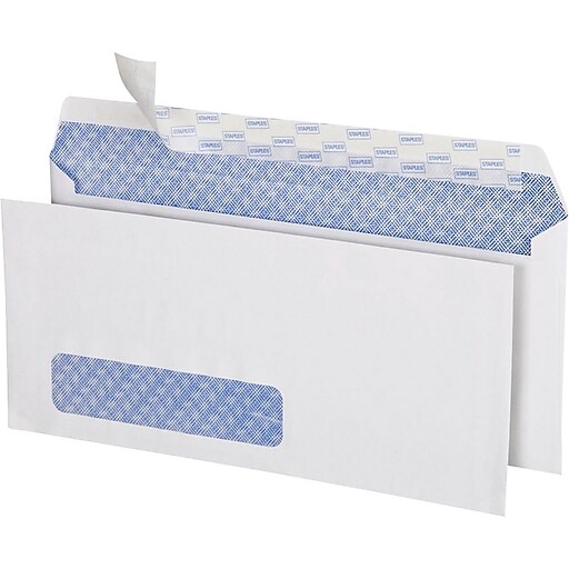 Staples® EasyClose Left Window Privacy Tint 10 Business Envelopes, 4 1