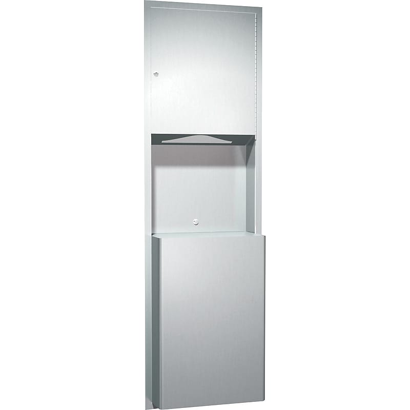 ASI® Paper Towel Dispenser and Waste Receptable, Stainless Steel, 56"H x 4 1/4"W x 17 1/4"L image 1