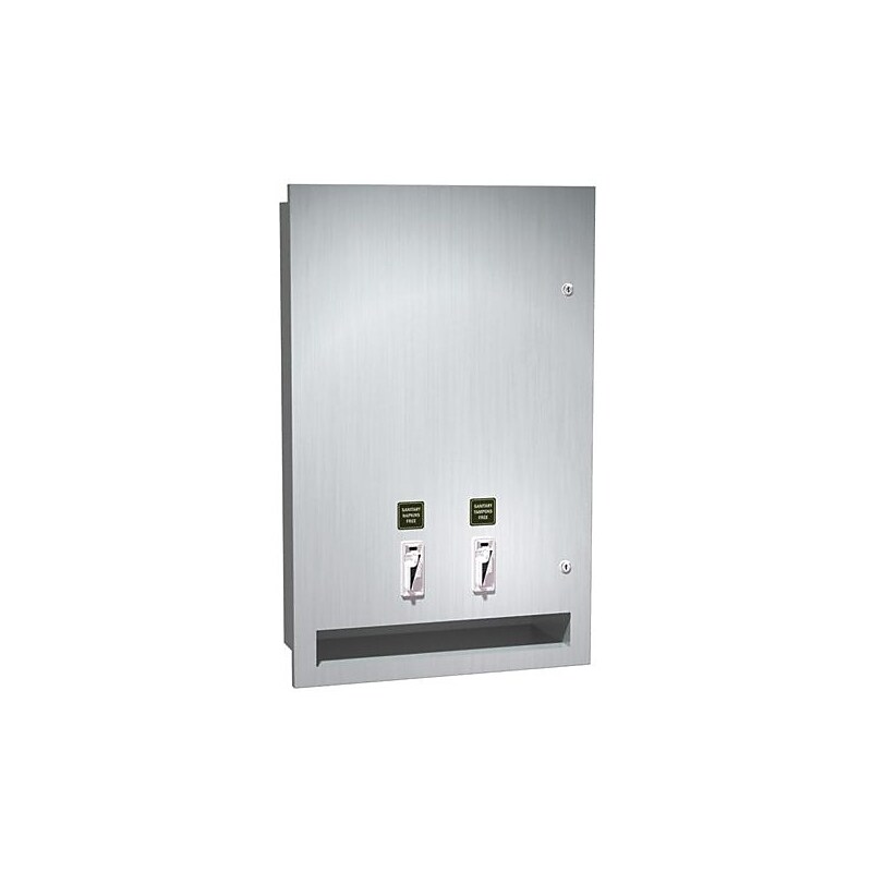 ASI® Recessed Sanitary Napkin/Tampon Dispenser, 25¢, Stainless Steel, 27 1/4"H x 4 1/2"W x 17 1/4"D image 1