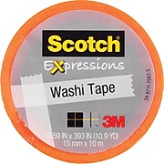 Scotch® Expressions Washi Tape, 0.59" x 10.91 yds., Orange (C314-ORG-J)