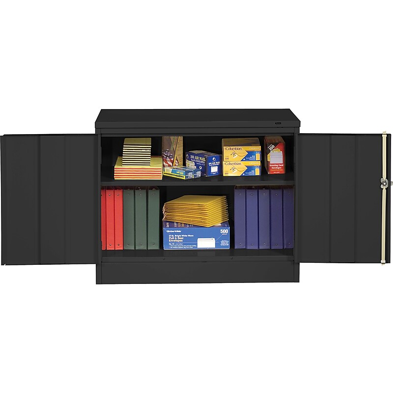 Tennsco Standard Desk-Height Storage Cabinet with Double Hinge Doors, 2-Shelf, Black, 30"H x 36"W x 18"D image 1
