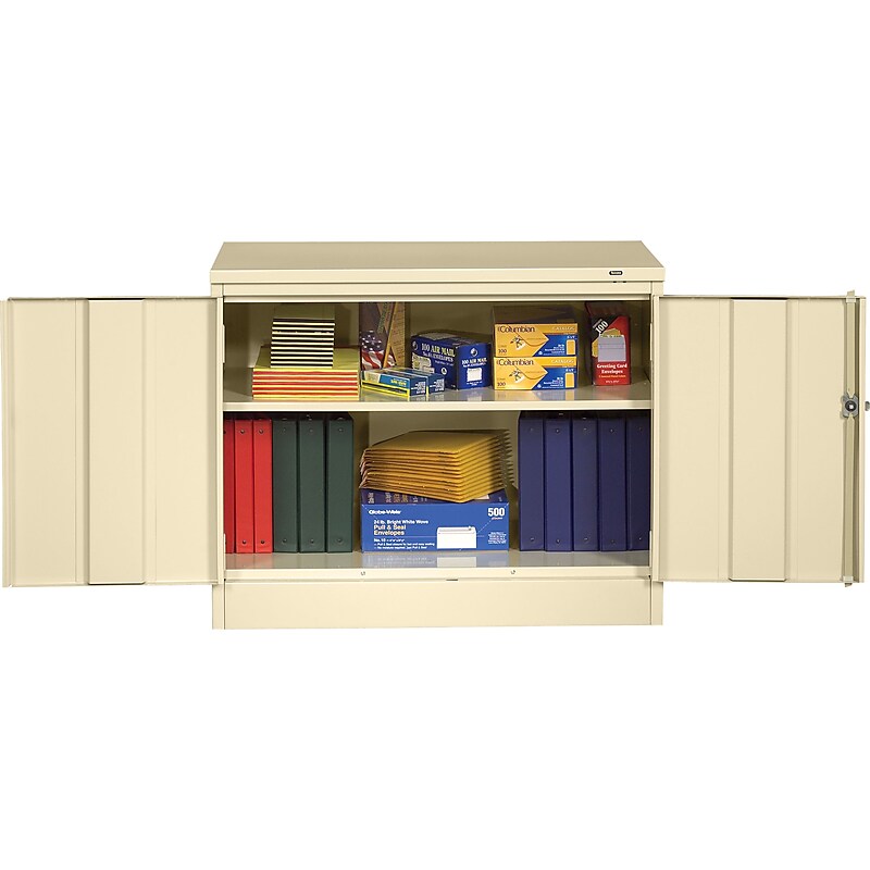 Tennsco Standard Desk-Height Storage Cabinet with Double Hinge Doors, 2-Shelf, Putty, 30"H x 36"W x 18"D image 1