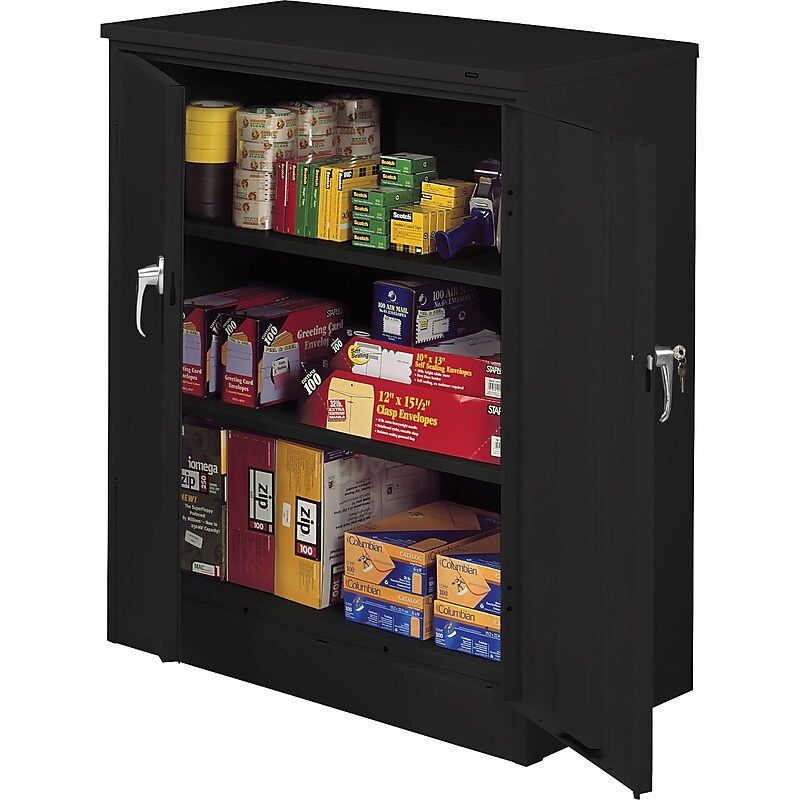Tennsco Deluxe Counter-Height Storage Cabinet with Double Hinge Doors, 3-Shelf, Black, 42"H x 36"W x 24"D image 1