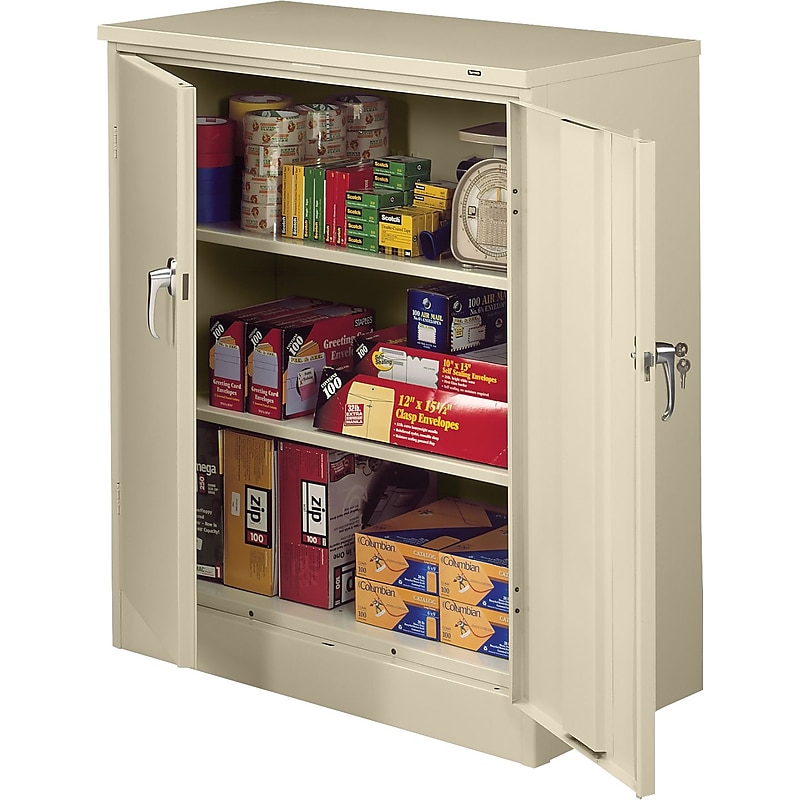 Tennsco Deluxe Counter-Height Storage Cabinet with Double Hinge Doors, 3-Shelf, Putty, 42"H x 36"W x 18"D image 1