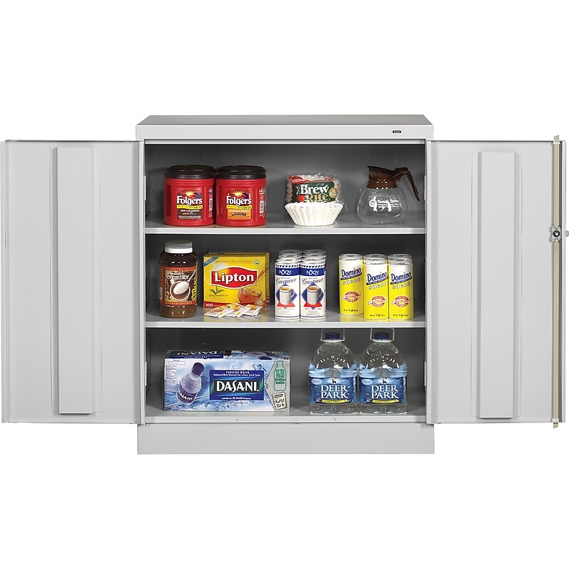 Tennsco Standard Counter-Height Storage Cabinet with 3-Shelves, Light Grey, 42"H x 36"W x 18"D image 1