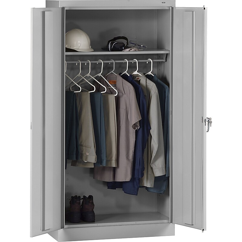 Tennsco Standard Wardrobe Cabinet with Double Hinge Doors, 1-Shelf, 1 Closet, Light Grey, 72"H x 36"W x 18"D image 1