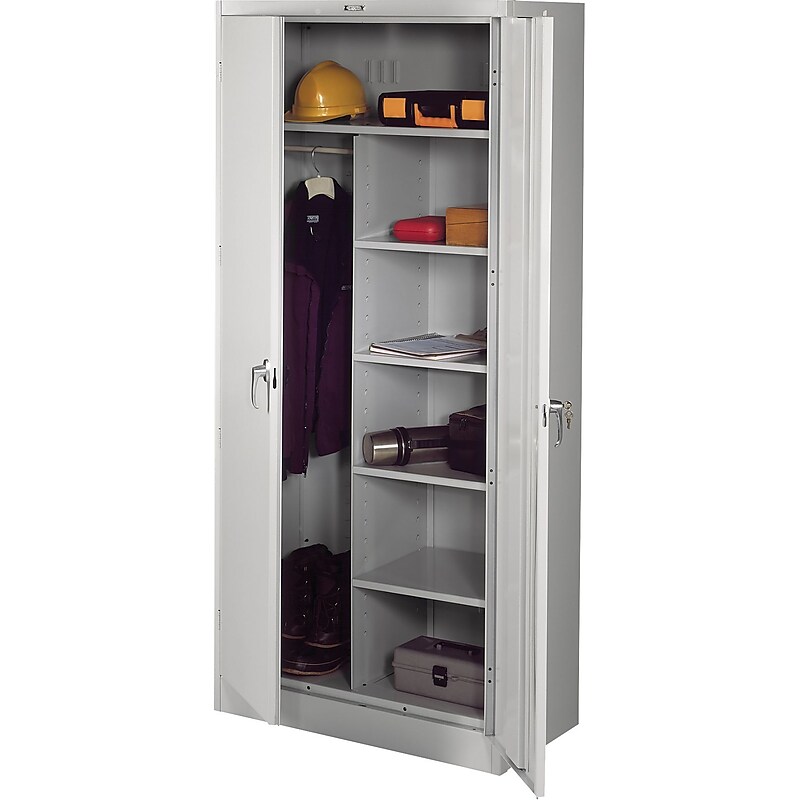 Tennsco Deluxe Combination Storage Cabinet, 6-Shelf, 1 Closet, Light Grey, 78"H x 36"W x 18"D image 1