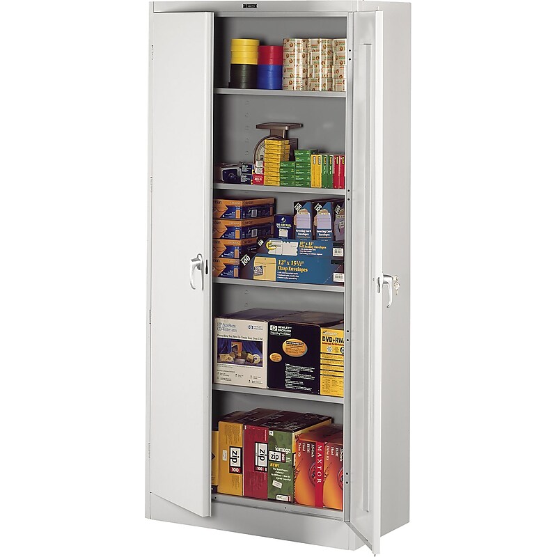 Tennsco Deluxe Storage Cabinet with Double Hinge Doors, 5-Shelf, Light Grey, 78"H x 36"W x 24"D image 1