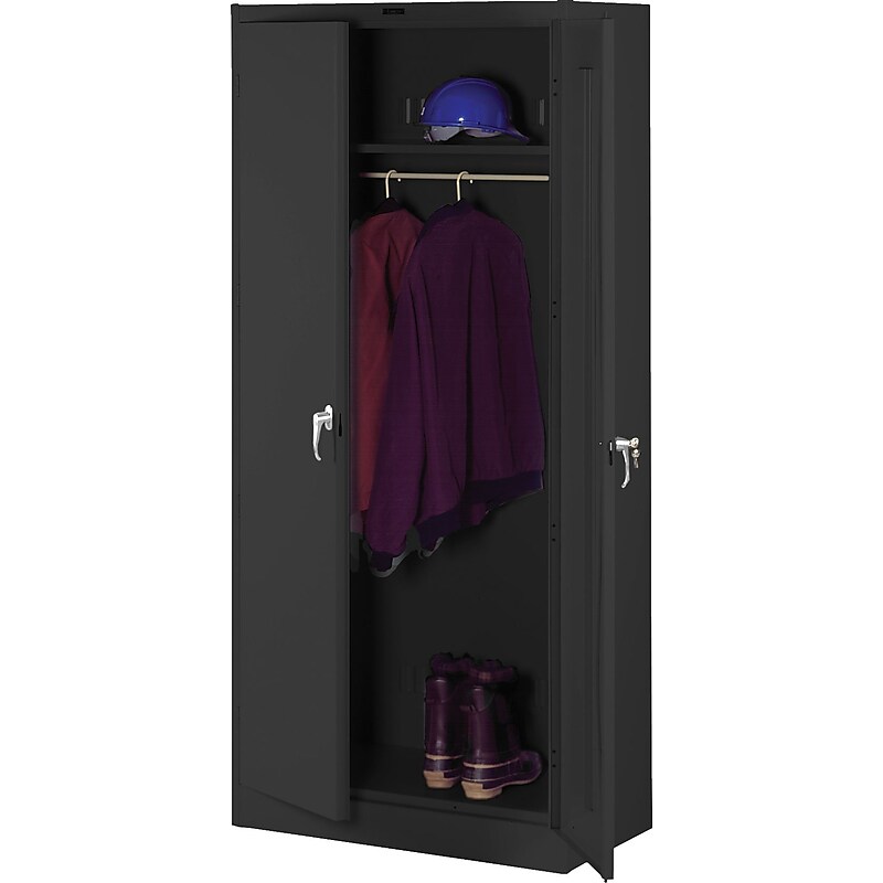 Tennsco Deluxe Wardrobe Storage Cabinet with Double Hinge Doors, 1-Shelf, 1 Closet, Black, 78"H x 36"W x 24"D image 1