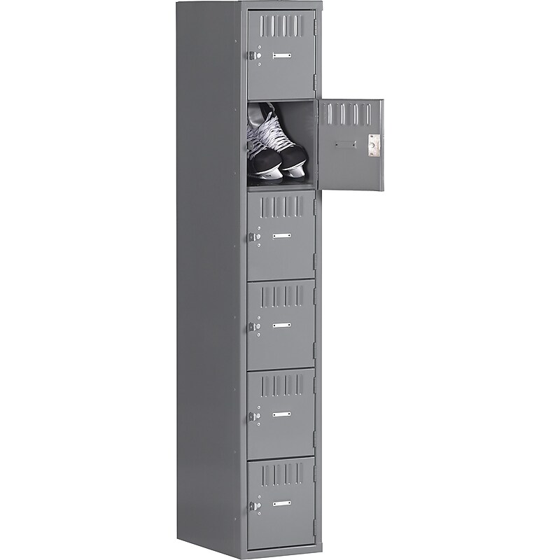 Tennsco Six Tier Box Locker without Legs, Single Unit, 6 Lockers, Medium Grey, 72"H x 12"W x 12"D image 1