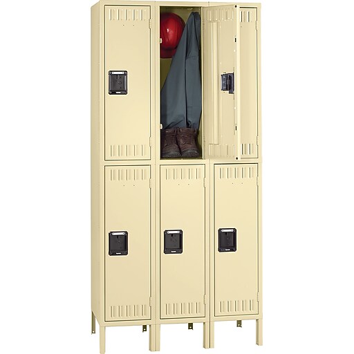 Tennsco Double Tier Locker with Legs, 3 Units, 6 Lockers, Sand, 78"H x