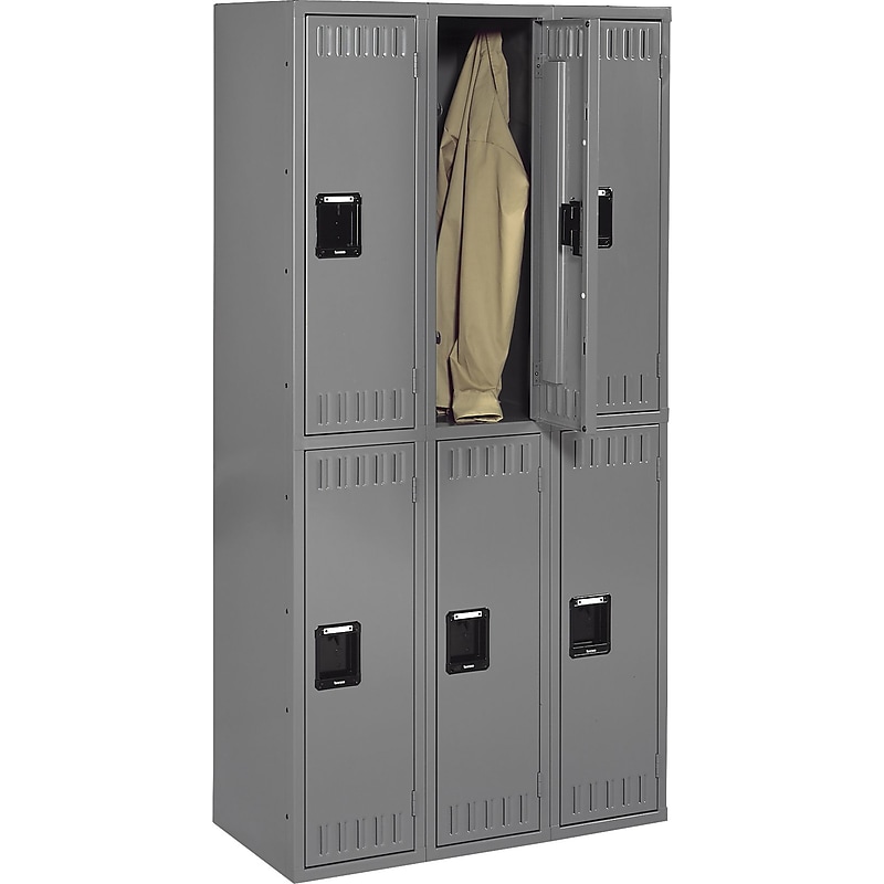 Tennsco Double Tier Locker, 3 Units, 6 Lockers, Medium Grey, 72"H x 36"W x 12"D image 1
