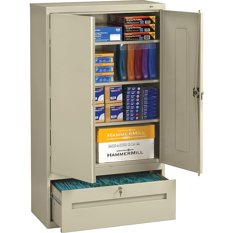 Tennsco Storage Cabinet with Lateral Drawer, 4-Shelf, 1-Drawer, Putty, 66"H x 36"W x 18"D image 1