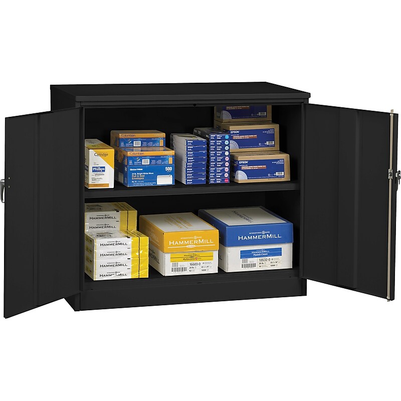 Tennsco Jumbo Counter-Height Storage Cabinet, 2-Shelf, Black, 42"H x 48"W x 24"D image 1