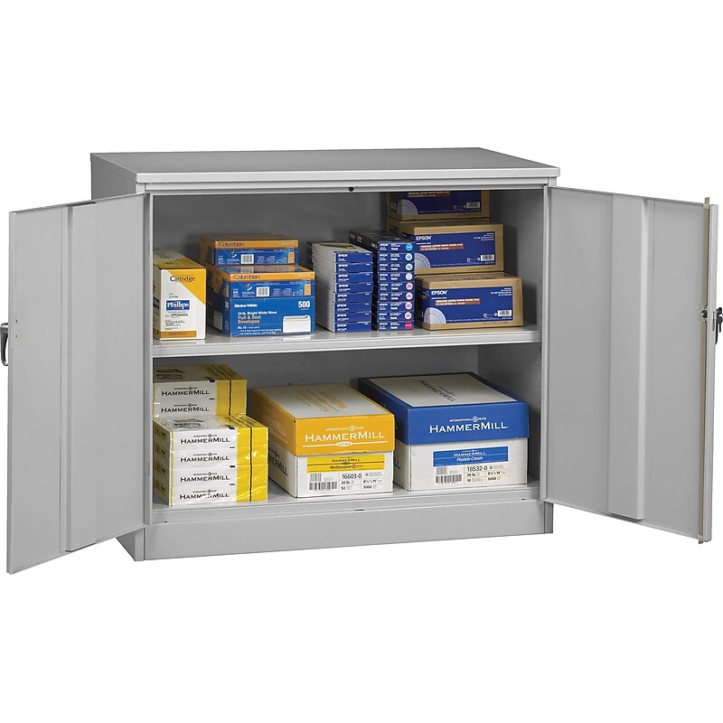 Tennsco Jumbo Counter-Height Storage Cabinet, 2-Shelf, Light Grey, 42"H x 48"W x 24"D image 1