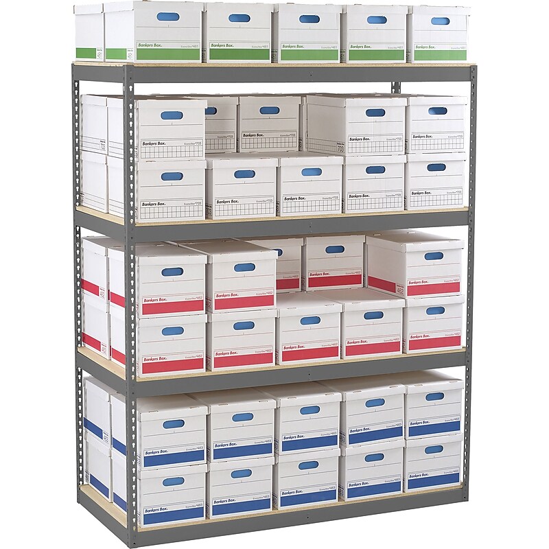 Tennsco Z-Line Record Archive Shelving Unit, Supports 8,000 lb., Medium Grey, 84"H x 69"W x 30"D image 1