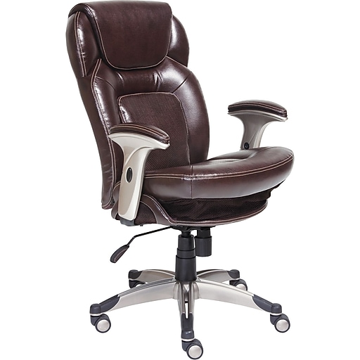 Serta Back In Motion Leather Executive Office Chair Fixed Arms Frye Chocolate 44187