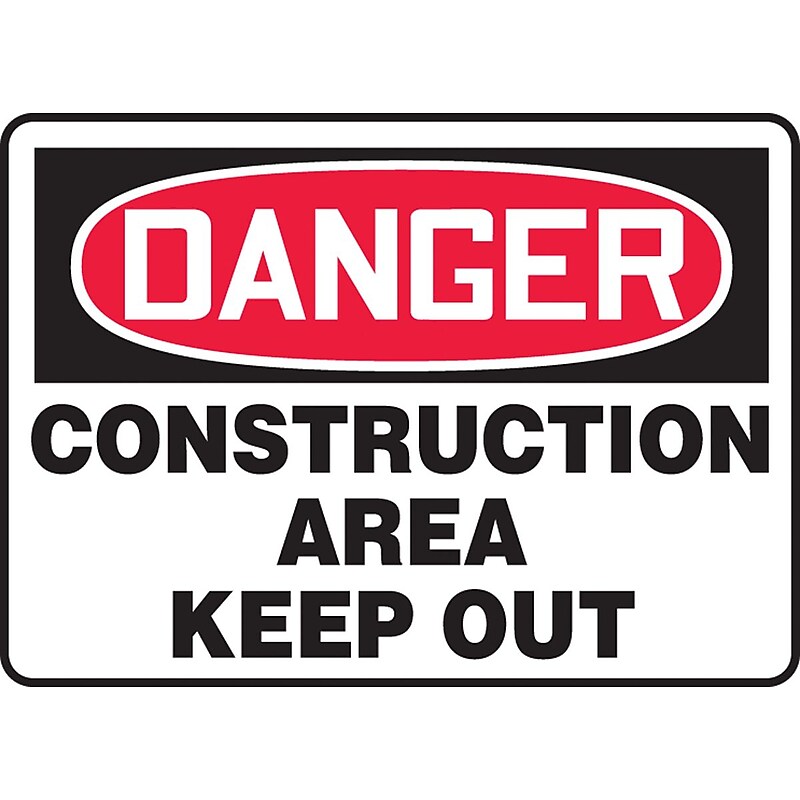 Accuform 10" x 14" Aluminum Safety Sign "DANGER CONSTRUCTION AREA KEEP..", Red/Black On White (MADM014VA) image 1