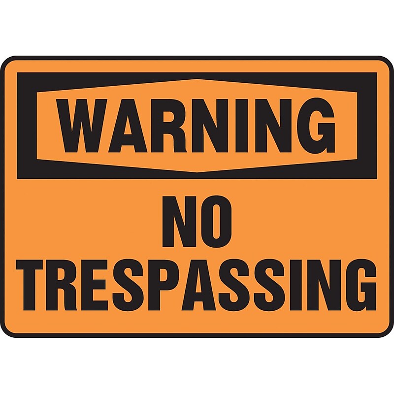 Accuform 10" x 14" Plastic Safety Sign "WARNING NO TRESPASSING", Black On Orange (MADM304VP) image 1