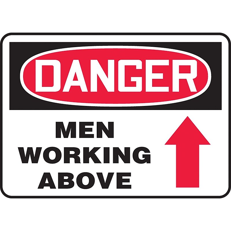 Accuform 10" x 14" Plastic Safety Sign "DANGER MEN WORKING ABOV..", Red/Black On White (MCRT016VP) image 1