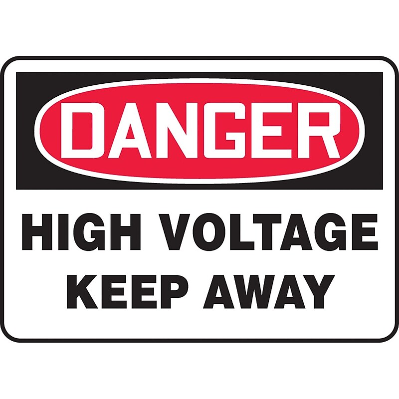 Accuform 10" x 14" Aluminum Electrical Sign "DANGER HIGH VOLTAGE KEEP..", Red/Black On White (MELC040VA) image 1