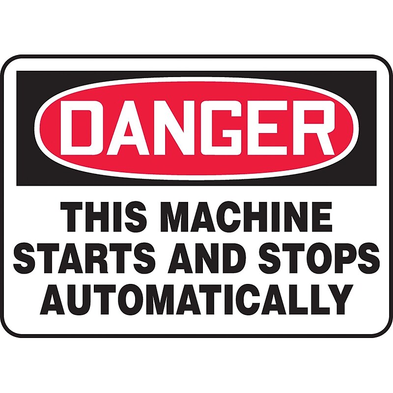 Accuform 7" x 10" Plastic Safety Sign "DANGER THIS MACHINE STARTS..", Red/Black On White (MEQM150VP) image 1
