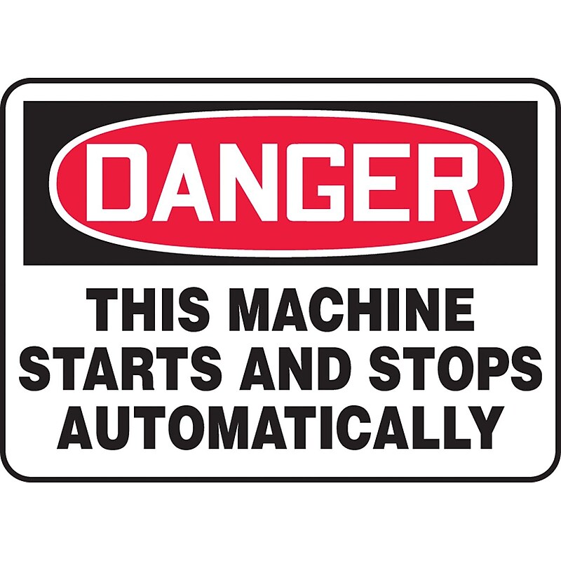 Accuform 10" x 14" Aluminum Safety Sign "DANGER THIS MACHINE STARTS..", Red/Black On White (MEQM152VA) image 1