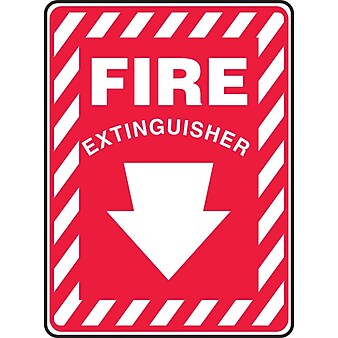 Accuform Signs® 10" x 7" Vinyl Fire Safety Sign "FIRE EXTINGUISHER (ARROW)", White On Red