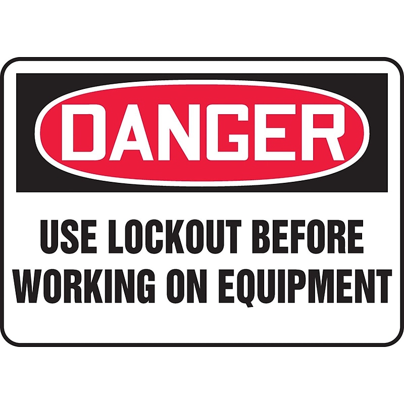Accuform 10" x 14" Vinyl Safety Sign "DANGER USE LOCKOUT BEFORE..", Red/Black On White (MLKT016VS) image 1