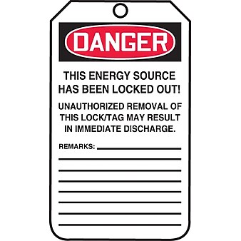 Accuform Signs 5 3/4" x 3 1/4" PF-Cardstock Lockout Tag "DANGER..NOT OPERATE", Red/Black On White