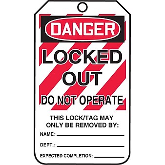Accuform Signs 5 3/4" x 3 1/4" PF-Cardstock Lockout Tag "DANGER..NOT OPERATE", Red/Black On White