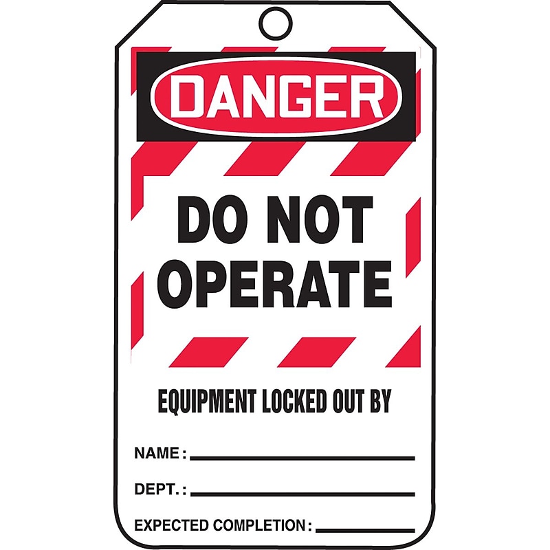 Accuform 5 3/4" x 3 1/4" RP-Plastic Lockout Tag "DANGER..LOCKED OUT BY", Red/Black On White, 25/Pack (MLT409PTP) image 1