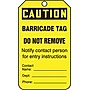 Accuform 5 3/4" x 3 1/4" PF-Cardstock Barricade Tag "CAUTION BARRICADE..", Black On Yellow, 25/Pack (TAB105CTP)~#|#~s0784752_sc7