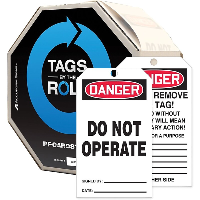 Accuform Tags By-The-Roll 6 1/4" x 3" Safety Tag "DANGER DO..", Black/Red On White, 100/Roll (TAR110) image 1