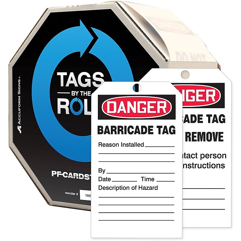 Accuform By-The-Roll 6.25" x 3" PF-Cardstock Tag "DANGER..", Red/Black On White, 100/Roll (TAR128) image 1