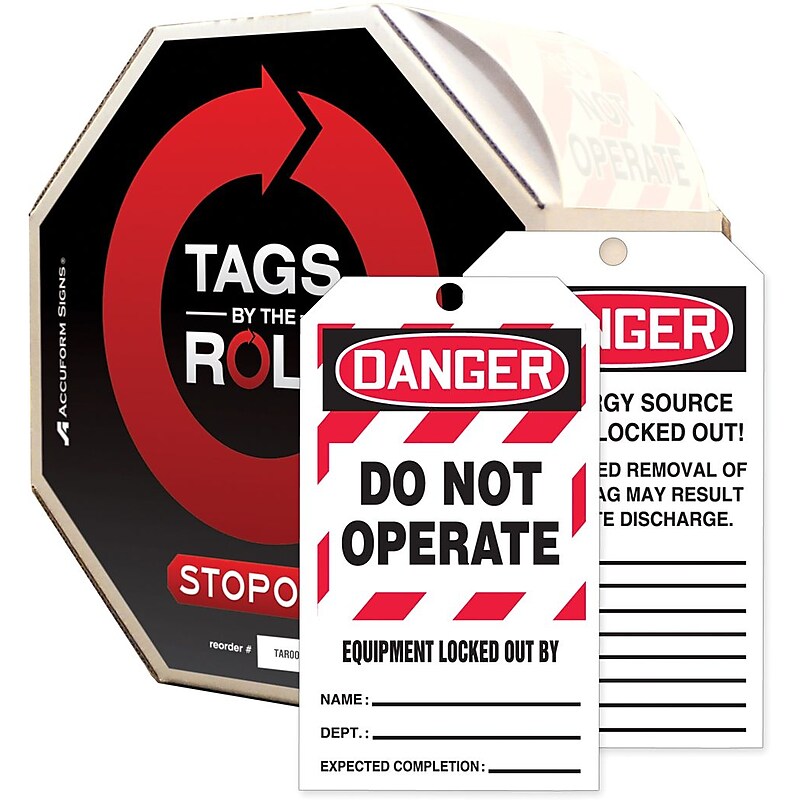 Accuform Tags By-The-Roll 6 1/4" x 3" Lockout Tag "DANGER.. EQ..", Black/Red On White (TAR404) image 1