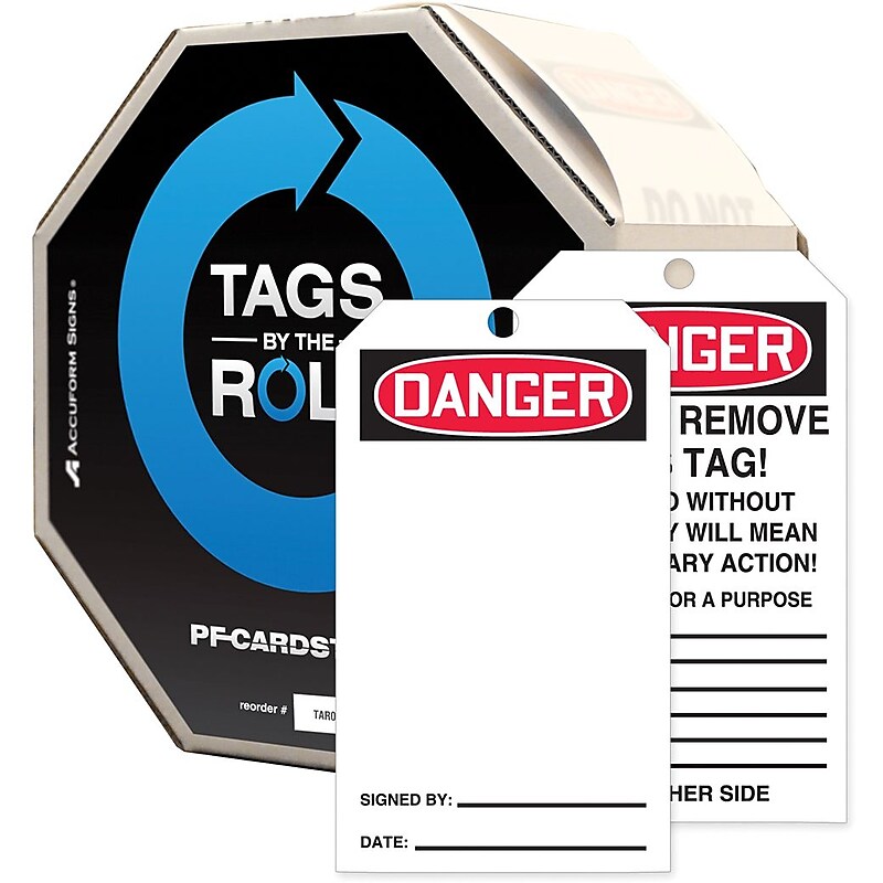 Accuform 6 1/4" x 3" Cardstock Tags By-The-Roll "DANGER(Blank)", Red/Black On White, 250/Roll (TAR423) image 1