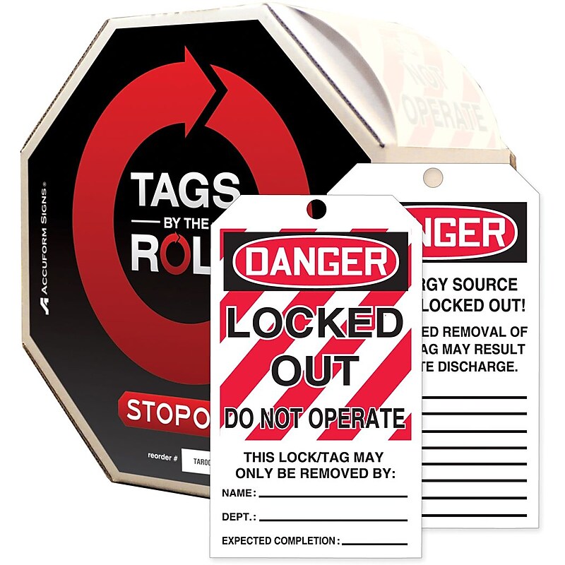 Accuform Tags By-The-Roll 6 1/4" x 3" Lockout Tag "DANGER..OP", Black/Red On White, 250/Roll (TAR426) image 1