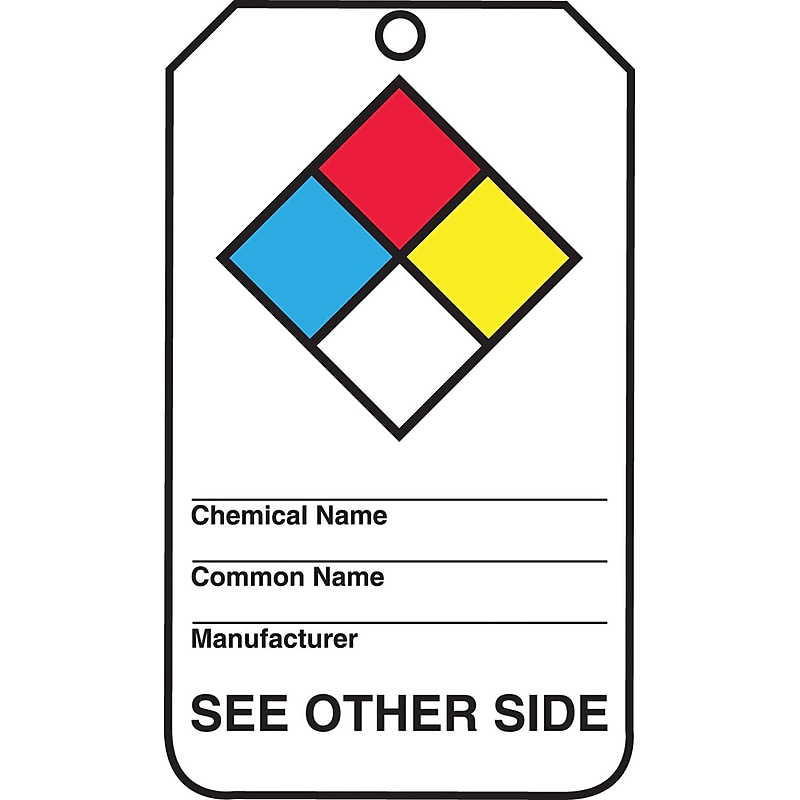 Accuform RP-Plastic Hazardous Material Tag "NFPA Diamond..", Blue/Red/Yellow/Black On White, 25/Pack (THS101PTP) image 1