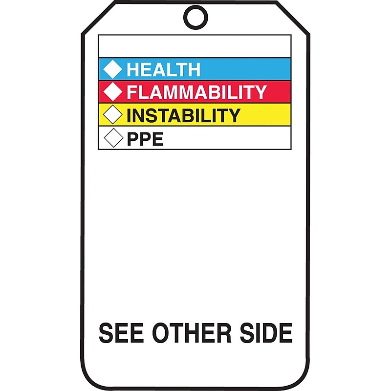 Accuform 5 3/4" x 3 1/4" RP-Plastic Self-Laminating Tags "HMCIS..", Black On White, 25/Pack (THS601PTP) image 1