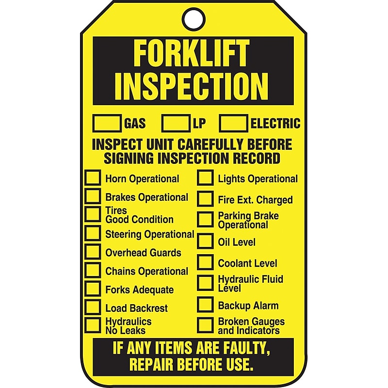 Accuform 5 3/4" x 3 1/4" PF-Cardstock Status Tags "FORKLIFT..", Black On Yellow, 25/Pack (TRS305CTP) image 1