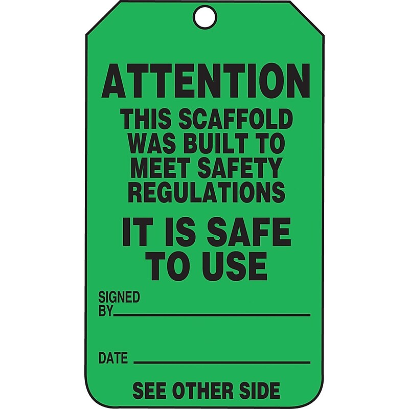 Accuform 5 3/4" x 3 1/4" PF-Cardstock Safety Tags "ATTENTION..", Black On Green, 25/Pack (TRS328CTP) image 1