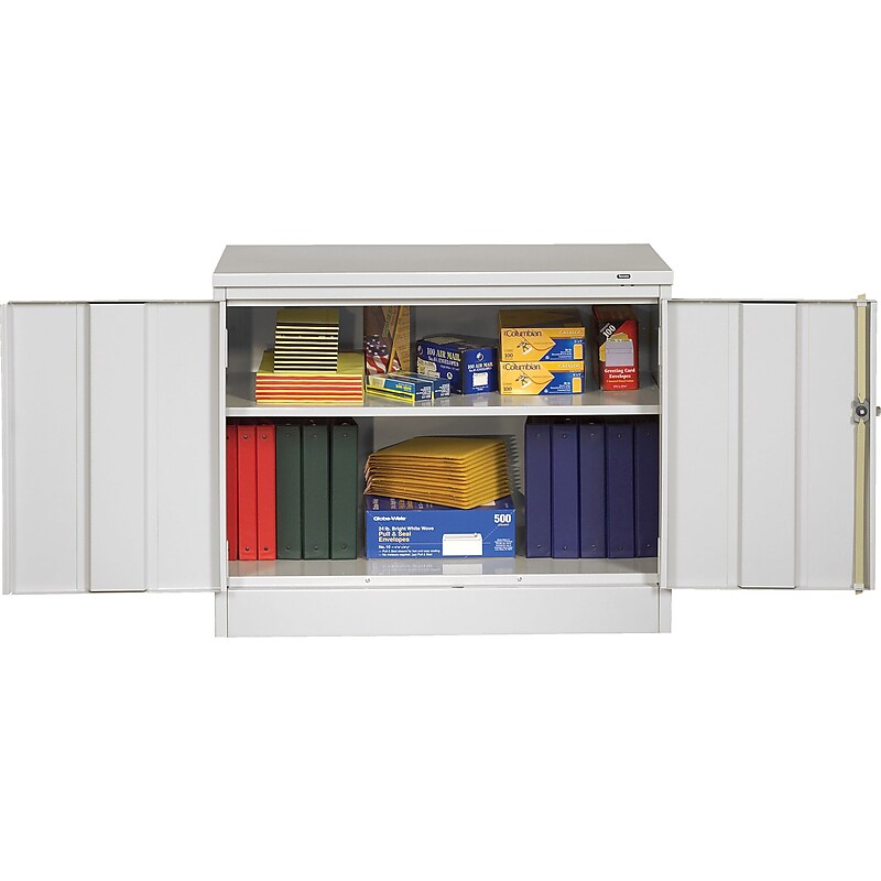 Tennsco Standard Desk-Height Storage Cabinet with Double Hinge Doors, 2-Shelf, Light Grey, 30"H x 36"W x 18"D image 1