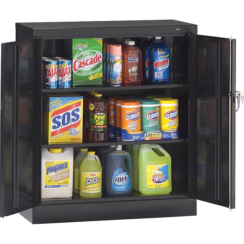 Tennsco Standard Counter-Height Storage Cabinet with 3-Shelves, Black, 42"H x 36"W x 18"D image 1