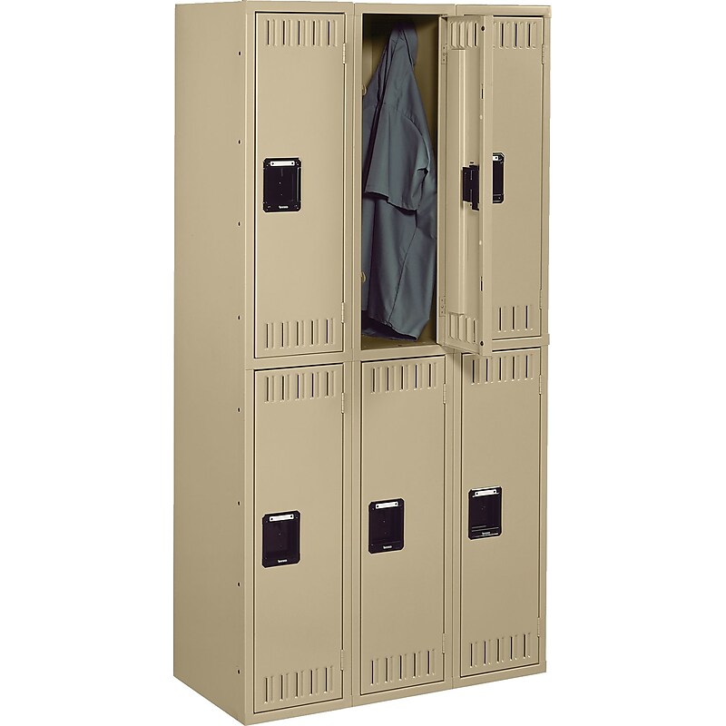 Tennsco Double Tier Locker, 3 Units, 6 Lockers, Sand, 72"H x 36"W x 15"D image 1