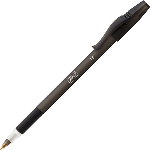 Staples® Ballpoint Stick Pens, Medium Point, 1.0 mm, Black Ink/Black