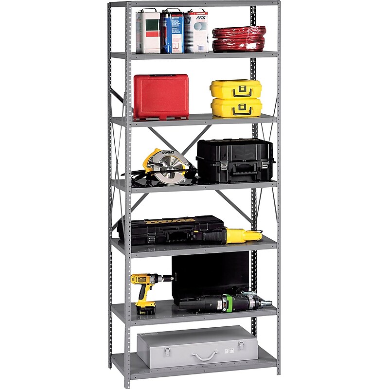 Tennsco Open Starter Industrial Shelving Unit, Supports 4,900 lb., Medium Grey, 87"H x 36"W x 24"D image 1