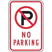 Accuform Signs® 18" x 12" Reflective Aluminum Parking Sign "(SYMBOL) NO PARKING", Black/Red On White