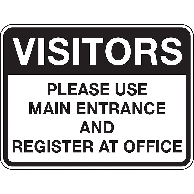 Accuform 18" x 24" Reflective Aluminum Facility Traffic Sign "VISITORS..", Black On White (FRR288RA) image 1