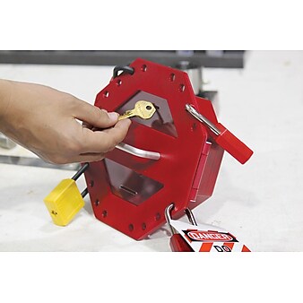 Accuform Signs® STOPOUT® Look n Stop Plastic Compact Group Lock Box, Red